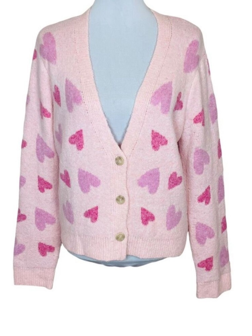 Cupcakes and Cashmere Pink Heart Cardigan Size small